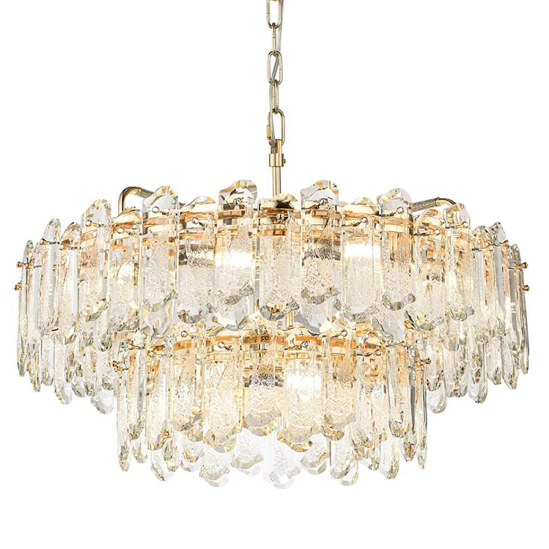 Люстра подвесная двухъярусная с хрустальными овальными подвесками Harmonica Золотой Прозрачный в Красноярске | Loft Concept 