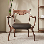 Стул деревянный с мягким сиденьем из коричневой натуральной кожи Moon Walnut Furniture варинант исполнения - 12 | Loft Concept в Красноярске