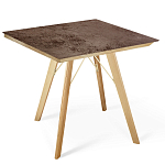 Стол обеденный с коричневой квадратной столешницей из керамики на четырех деревянных ножках Brown Ceramics варинант исполнения - 1 | Loft Concept в Красноярске