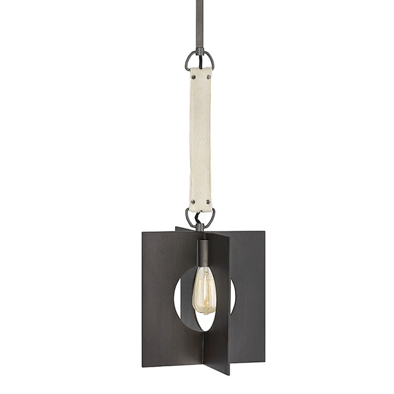 Подвесной светильник с графитовым плафоном и ремнем из натуральной воловьей кожи в индустриальном стиле Hinkley Графит Молочный в Красноярске | Loft Concept 