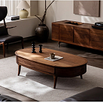 Кофейный стол овальный из дерева с 2-мя ящиками Coffee Walnut Table варинант исполнения - 1 | Loft Concept в Красноярске