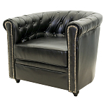 Кресло кожаное с мягкими подлокотниками на 4-х деревянных ножках Logan Leather Armchair black 2 варинант исполнения - 1 | Loft Concept в Красноярске