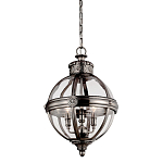 Подвесной светильник с прозрачным стеклянным плафоном в форме шара цвета никеля в индустриальном стиле на цепи 3 лампы Feiss варинант исполнения - 1 | Loft Concept в Красноярске