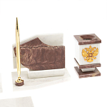 Настольный письменный набор из мрамора и лемезита с гербом и флагом России Marble Accessory варинант исполнения - 5 | Loft Concept в Красноярске