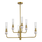 Люстра с 6-ю плафонами в форме стеклянных трубок и мраморных декоративных элементов Montreal варинант исполнения - 3 | Loft Concept в Красноярске