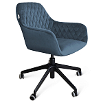 Стул с мягкой синей обивкой из велюра и подъемно-поворотным механизмом на черных колесиках Harper Blue варинант исполнения - 1 | Loft Concept в Красноярске