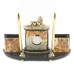 Настольный письменный набор из камня офиокальцит и бронзы с декором в виде льва Successful Leader варинант исполнения - 1 | Loft Concept в Красноярске