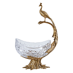 Чаша из прозрачного стекла на бронзовой подставке в виде павлина с рельефным хвостом Eden Garden варинант исполнения - 1 | Loft Concept в Красноярске