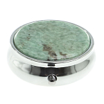 Таблетница карманная круглая с 3-мя отделениями с зеркалом и накладкой из натурального камня Жадеит Silver Stone Pillboxes варинант исполнения - 3 | Loft Concept в Красноярске