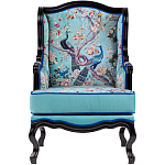 Кресло из натурального бука бирюзовое с изображением птиц и цветов Turquoise Chinoiserie Garden Armchair варинант исполнения - 1 | Loft Concept в Красноярске