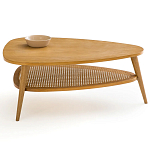 Журнальный стол из массива дуба и декором из плетеного ротанга Reyer Rattan Coffee Table варинант исполнения - 2 | Loft Concept в Красноярске