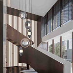 Люстра каскадная с 5-ю круглыми стеклянными плафонами дымчатого цвета и черными деталями Orbit Serenade варинант исполнения - 5 | Loft Concept в Красноярске