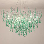 Люстра серебрянная с зелеными стеклянными подвесками в форме капель FAIRYTREE Light варинант исполнения - 1 | Loft Concept в Красноярске