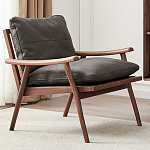 Кресло c каркасом из массива дерева и мягкой кожаной обивкой Walnut Armchair варинант исполнения - 1 | Loft Concept в Красноярске