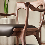 Стул деревянный с мягким сиденьем из коричневой натуральной кожи Moon Walnut Furniture варинант исполнения - 4 | Loft Concept в Красноярске