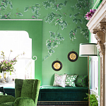 Обои ручная роспись Silk Tree Colourway SC-92 on Emerald Green dyed silk варинант исполнения - 2 | Loft Concept в Красноярске