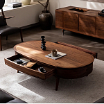 Кофейный стол овальный из дерева с 2-мя ящиками Coffee Walnut Table варинант исполнения - 2 | Loft Concept в Красноярске