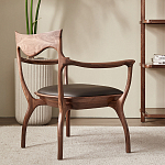 Стул деревянный с мягким сиденьем из коричневой натуральной кожи Moon Walnut Furniture варинант исполнения - 2 | Loft Concept в Красноярске