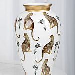 Ваза белая овальная с рисунком леопардов и золотыми акцентами LEOPARD Collection варинант исполнения - 3 | Loft Concept в Красноярске