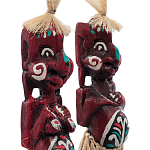 Комплект из 2-х деревянных статуэток Asmat Straw Headdress Statuettes Red Turquoise варинант исполнения - 3 | Loft Concept в Красноярске