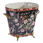 Кашпо из фарфора черная с цветочной росписью и бронзовой стрекозой Spring Garden варинант исполнения - 3 | Loft Concept в Красноярске