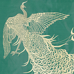 Обои ручная роспись в стиле Арт-деко Whistler Peacocks Original colourway on green painted silk варинант исполнения - 2 | Loft Concept в Красноярске