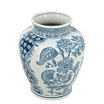 Ваза округлой формы белого цвета с синим растительным узором Blue & White Ornament  варинант исполнения - 1 | Loft Concept в Красноярске