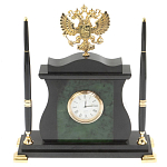 Часы настольные с Гербом России и 2-мя шариковыми ручками в комплекте Stone Clock варинант исполнения - 1 | Loft Concept в Красноярске