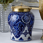 Ваза с насыщенным синим орнаментом и золотой крышкой Blue & White Ornament  варинант исполнения - 2 | Loft Concept в Красноярске