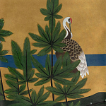 Обои ручная роспись Tsuro Cranes Original colourway on Gold Bullion gilded silk варинант исполнения - 2 | Loft Concept в Красноярске