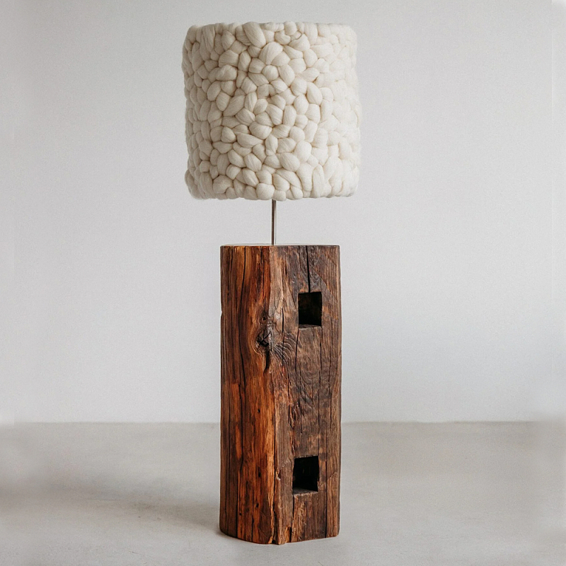 Торшер с вязаным абажуром Woolen Floor Lamp Белый Коричневый Торшер с вязаным абажуром Woolen Floor Lamp Белый Коричневый в Красноярске | Loft Concept