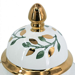 Ваза белая с крышкой с рисунком зеленых и золотых листьев 40 см Chinoiserie Ceramics варинант исполнения - 1 | Loft Concept в Красноярске