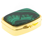 Таблетница карманная прямоугольная с 2-мя отделениями с зеркалом и накладкой из натурального камня Малахит Gold Stone Pillboxes варинант исполнения - 1 | Loft Concept в Красноярске