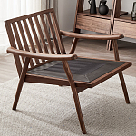 Кресло c каркасом из массива дерева и мягкой кожаной обивкой Walnut Armchair варинант исполнения - 8 | Loft Concept в Красноярске