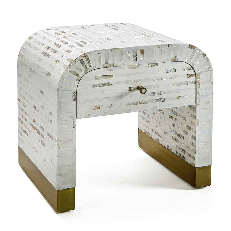 Тумбочка прикроватная Amo Bone Inlay Bedside Almond ivory ( слоновая кость ) Перламутровый в Красноярске | Loft Concept 