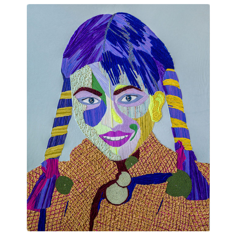 Картина с вышивкой Портрет wall panel People with the yellow ear 3 Синий Коричневый в Красноярске | Loft Concept 