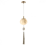 Подвесной светильник с шарообразным плафоном из белого стекла с подвеской из камня и кисточкой Agatelle варинант исполнения - 3 | Loft Concept в Красноярске