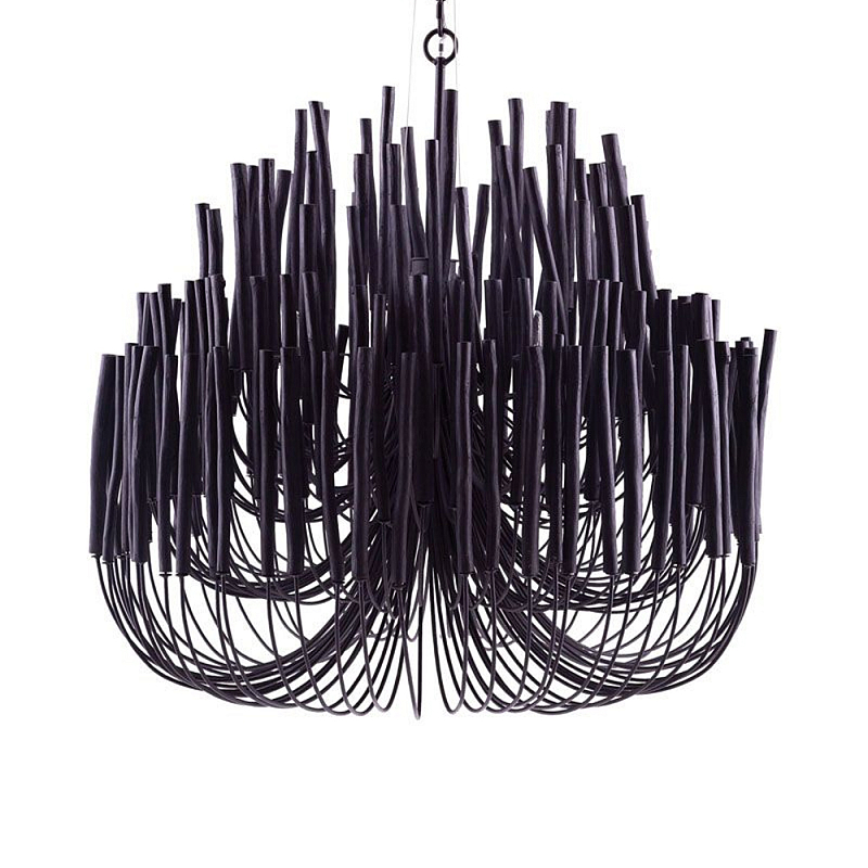 Люстра черная с несколькими ярусами деревянных палочек Bright Wooden Chandelier Черный Люстра черная с несколькими ярусами деревянных палочек Bright Wooden Chandelier Черный в Красноярске | Loft Concept