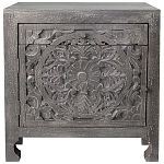 Деревянная тумба с резными ящиком и дверцей Azure Grey Wooden Nightstand варинант исполнения - 1 | Loft Concept в Красноярске