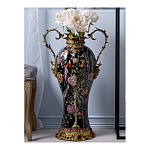 Ваза из фарфора черная с цветочной росписью и бронзовыми элементами Spring Garden варинант исполнения - 3 | Loft Concept в Красноярске