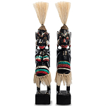 Комплект из 2-х деревянных статуэток Asmat Straw Headdress Statuettes Black Colorful Tattoo варинант исполнения - 4 | Loft Concept в Красноярске