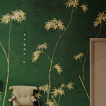 Обои ручная роспись Bamboo Golden on Edo Green India tea paper варинант исполнения - 1 | Loft Concept в Красноярске