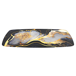 Обеденный стол с прямоугольной черно-золотой столешницей из стекла на 4-х металлических ножках Gold and Black Marble варинант исполнения - 3 | Loft Concept в Красноярске