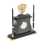 Часы настольные с Гербом России и 2-мя шариковыми ручками в комплекте Stone Clock варинант исполнения - 2 | Loft Concept в Красноярске