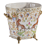 Кашпо с растительным и животным орнаментом на бронзовых ножках Turquoise Blooming Garden варинант исполнения - 2 | Loft Concept в Красноярске