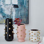 Ваза черная цилиндрическая с глянцевым покрытием и золотыми декоративными элементами Molecule Collection варинант исполнения - 4 | Loft Concept в Красноярске