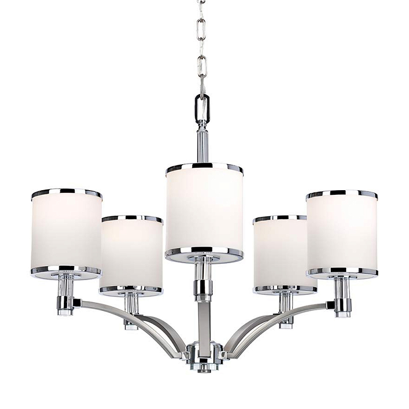 Люстра с белыми стеклянными плафонами в форме цилиндра Feiss Никель Хром Белый Бежевый в Красноярске | Loft Concept 