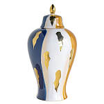 Ваза с крышкой и мазками синего и золого цвета на белом фоне Chinoiserie Ceramics варинант исполнения - 1 | Loft Concept в Красноярске