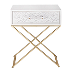 Приставной столик с выдвижным ящиком  White Table Carved Pattern варинант исполнения - 4 | Loft Concept в Красноярске