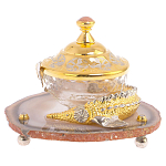 Икорница с декором "Осетр" с гравировкой на подставке из натурального камня Агат Decorative Cavair Dishes варинант исполнения - 1 | Loft Concept в Красноярске